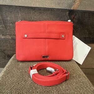 Thirty One‎ Womens Coral Kisses Pebble Leather Zipper Red Clutch Purse One Size